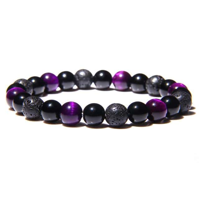 Antistressarmband <Br>Violett Agat, Svart Obsidian Och Lavasten
