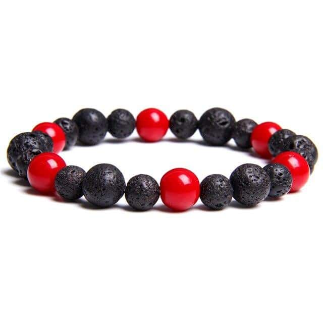 Antistressarmband <Br>Röd Korall Och Lavasten