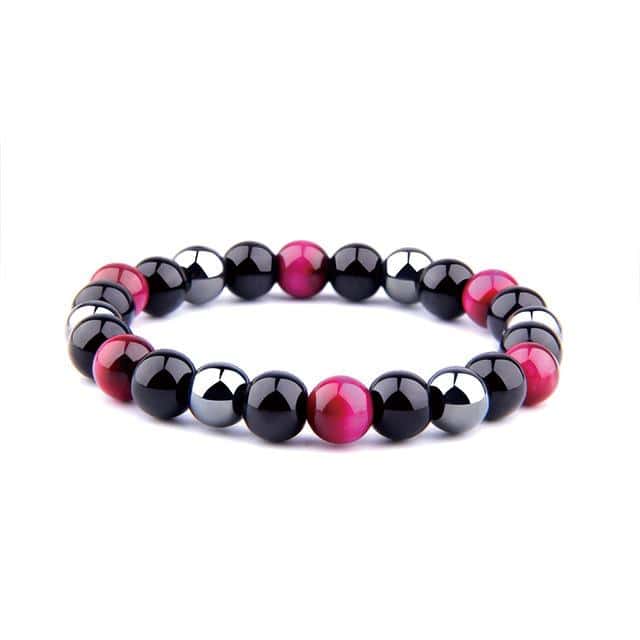 Rosa Antistressarmband Med Tigeröga, Svart Obsidian Och Hematit