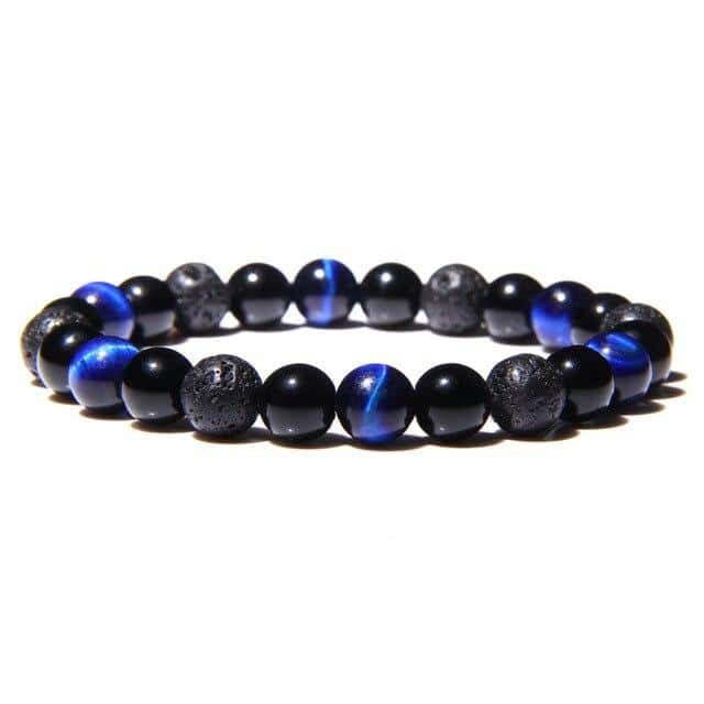 Antistressarmband <Br>Blått Tigeröga, Svart Obsidian Och Lavasten