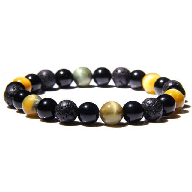 Antistressarmband <Br>Tigeröga, Svart Obsidian Och Lavasten