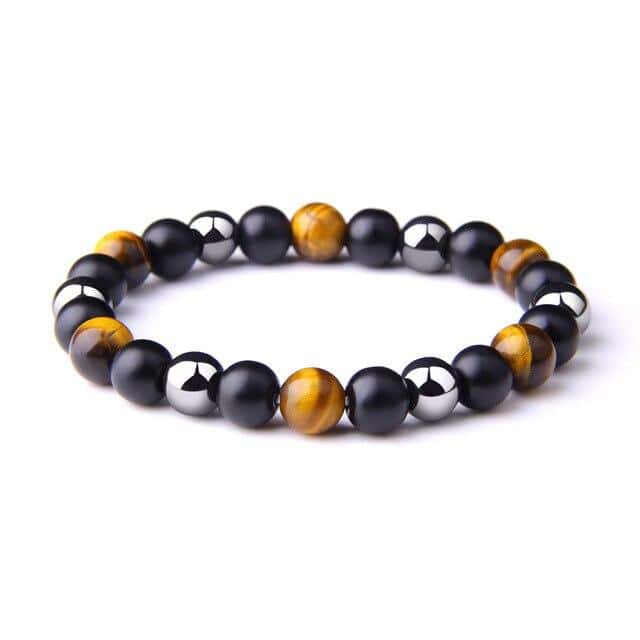 Antistressarmband <Br>I Gult Tigeröga, Svart Obsidian Och Hematit