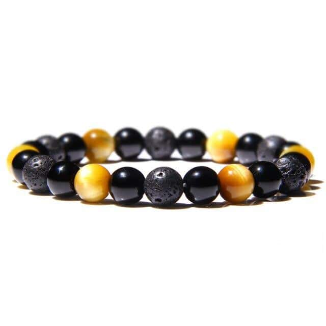 Antistressarmband <Br>Gult Tigeröga, Svart Obsidian Och Lavasten