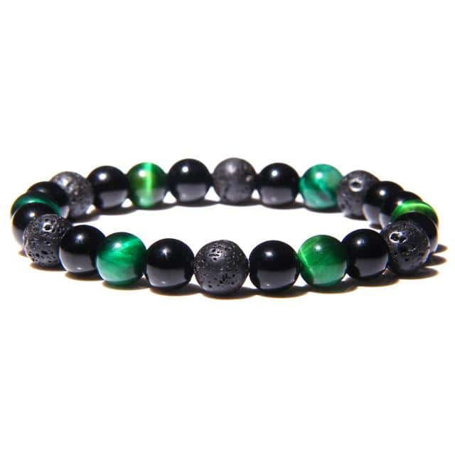 Antistressarmband <Br>Grönt Tigeröga, Svart Obsidian Och Lavasten