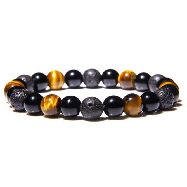 Antistressarmband <Br>Tigeröga, Svart Obsidian Och Lavasten