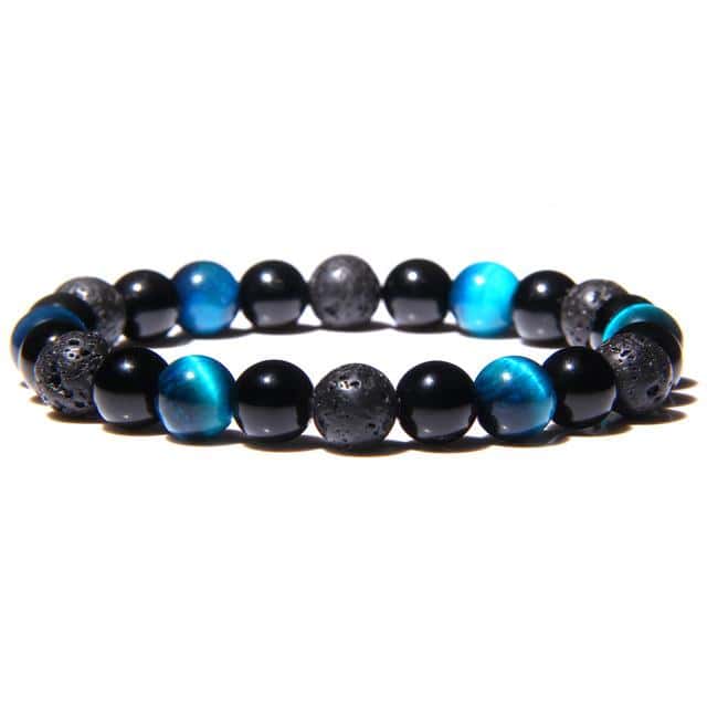 Antistressarmband <Br>Blå Sten, Svart Obsidian Och Lavasten