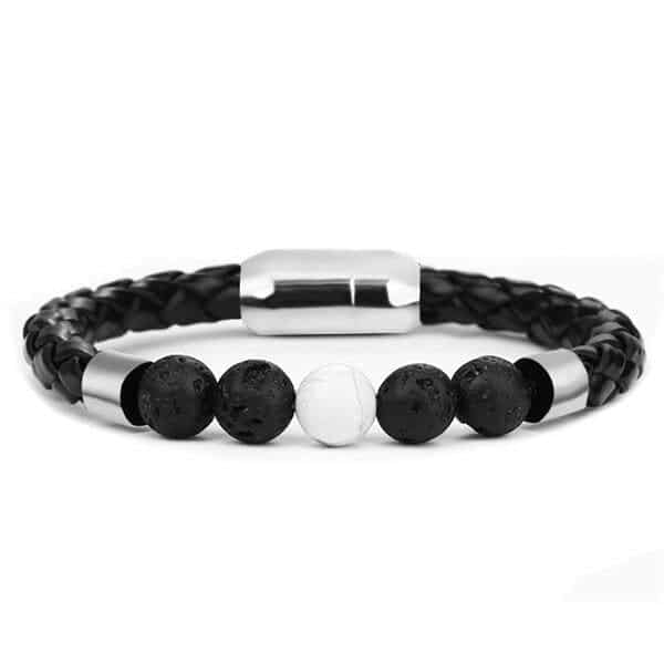 Antistressarmband <Br>Flätat Läder Vulkanisk Sten Och Howlit