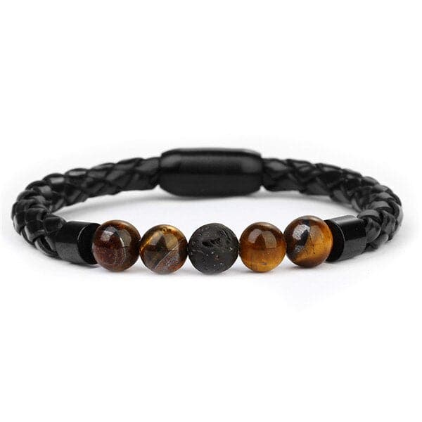 Anti-Stress Armband <Br>Flätat Läder Med Tigerögonsten